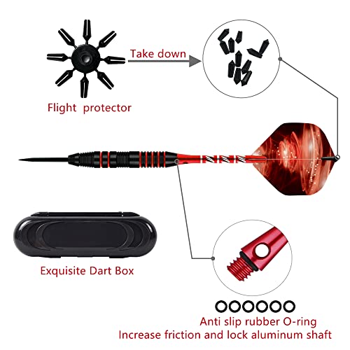 Aiqilai Steel Tip Darts Set 22g,3 Pack Professional Dart with Aluminum Shafts(+3 More Spare Shafts) and 2 Style Flights And Darts Case -Red - Image 3
