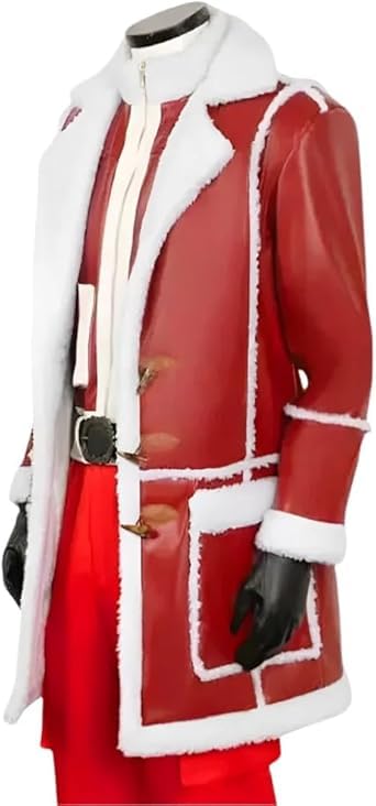 Mens Red One Movie Santa Claus Christmas Leather Fur Coat,Christmas Jacket For Men, Winter Trench Coat Men3