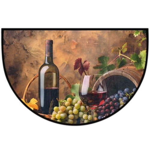 Image of Half Round Doormat Grapes Wine Fruit Non Slip Half Circle Area Rugs Indoor Washable Half Moon Rug Semi Circle Bathroom Runner Mat Entrance Floor Carpet for Kithen Bedroom Fireplace Decor