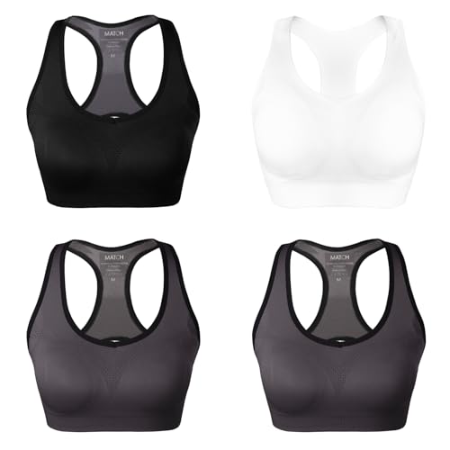 Image of Match Women's Seamless Racerback Sports Bra with Removable Pads Strappy Workout Bra Top for Yoga Gym Running Fitness (New Size)