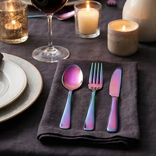 Image of Dinner Spoon Set of 4 - 7.3 inch Rainbow Finish Tablespoons, Premium Food Grade 18 /10 Stainless Steel, Durable & Dishwasher Safe Silverware Spoons for Home, Restaurant, and Gifting