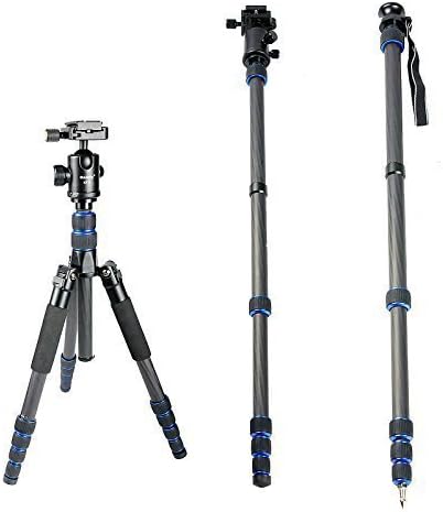 Emart Portable Carbon Fiber Tripod Monopod Alpenstock Kit & Ball Head Compact Travel for Cameras and Video Camera, Load Capacity 22lbs/10kg