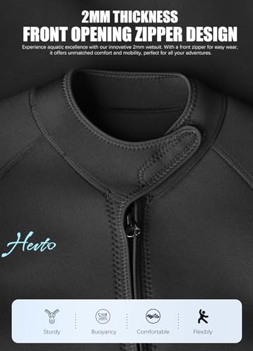 Hevto Shorty Wetsuits Men 2Mm Neoprene Short Wet Suit Front Zip For Surfing Diving Kayaking Swimming Paddleboard  thumb #5