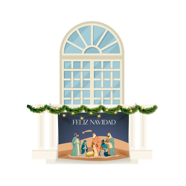 Porras Estampación & Banderas | Balconera Feliz Navidad | Los Reyes Magos | Decora la Navidad y celebra Las Fiestas | Repostero de Navidad