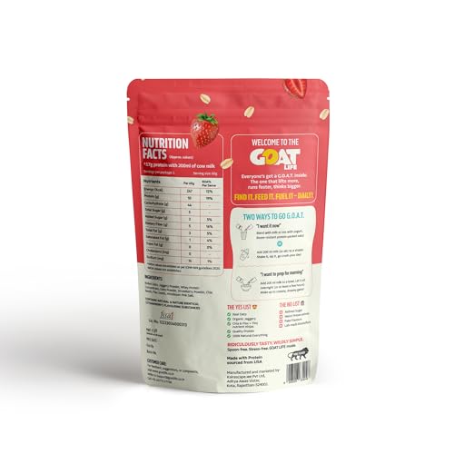 Image of GOAT Life Overnight Oats (60g) | 20g Protein | High Fibre | Nutrient-Rich | No Sugar | Supports Weight Management & Muscle Recovery | Instant Breakfast (Pack of 1, Strawberry Swirl)