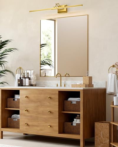 Image of VONLUCE 36 inch LED Bathroom Vanity Light, 3CCT Modern LED Vanity Lights with 360 Rotatable Head Swing Arm, 15.4W Bathroom Light Fixture Over Mirror, LED Lights for Bathroom Bedroom, Brushed Gold | 3CCT, Flicker-free, 360 Rotatable Head & Swing Arm, IP44 waterproof Bathroom Light Fixture Over Mirror for Bathroom, Picture