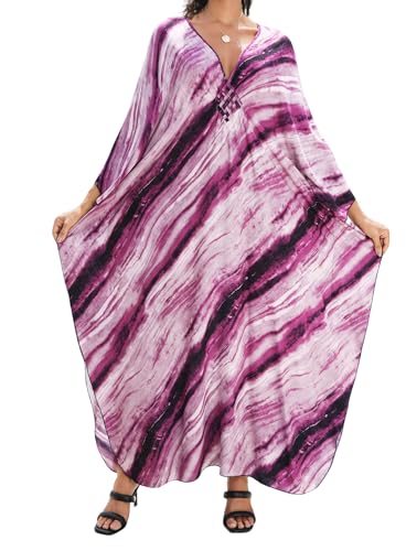Image of Yanziliu Kaftan Dress for Women,Plus Size Hawaiian Batwing Sleeve Beach Cover Up Summer Swimsuit Dresses