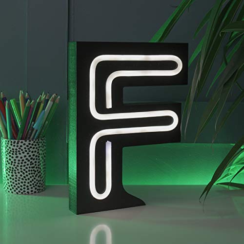 Festive Lights - Lettere Luminose Effetto Neon, Funzionamento a Batteria, 16 cm, da Appendere alla Parete (F), F