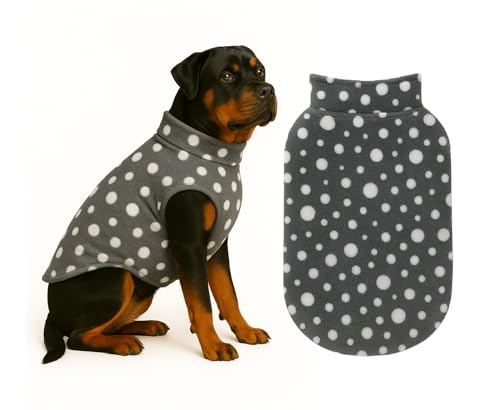 Image of The Pets Company Dog Winter Coat Jacket, Clothes, Windproof, Light Weight, Washable, Ultra Warm Thick Fleece Lined Dog Vest for Cold Weather Protection, (Polka Grey Cherry, X-Large - 28 Inch)