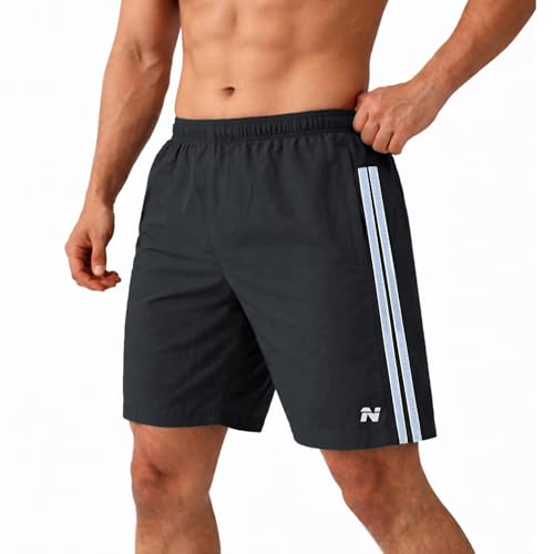 Image of NINQ Men's Sports Shorts with White Side Patti Design | Running Shorts for Men Gym Shorts for Men Workout | Stylish Mens Shorts Casual Wear Sports Shorts.