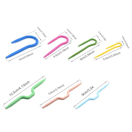 Image of FDXGYH 7 Pcs U Shape Multicolor Bent Cable Stitch Holder Needles Plastic Twist Curved Hand Knit Knitting Needles