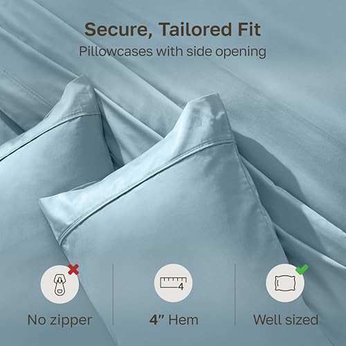 Image of California Design Den King Size Pillowcase Set - 400 Thread Count, 100% Cotton Sateen, Set of 2 Pillow Covers, Soft and Breathable - Sky Blue