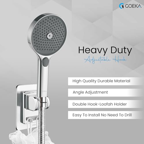 Image of GOEKA Self Adhesive Hand Shower Holder for Bathroom Wall | Durable ABS Body | Adjustable & Waterproof Wall Mount Shower Head Hook | No Drill Mop /Broom Holder for Kitchen & Bathroom (Silver)