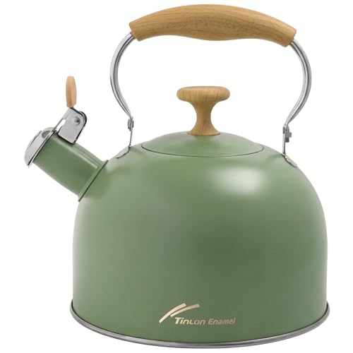 Tea Kettle, Stainless Steel Whistling Tea Kettle, 2.5 Quart/2.4L Tea Kettle Stovetop for Induction & Gas Stove, Tea Pot for Stove Top with Folding Handle, Loud Whistle for Tea,Coffee,Milk, Olive Green