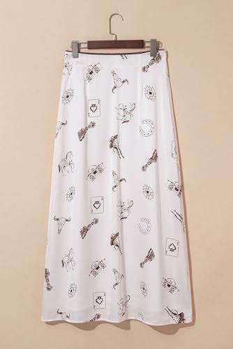 MARZXIN Women 2025 Long Skirts Beige Western Print Satin Long Skirt4