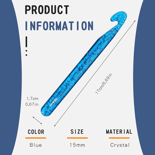Image of QMNNMA 15 mm Crochet Hook, Large Crochet Hooks for Chunky Yarn-Blue | Big Crochet Hooks, Jumbo Crochet Hooks, Giant Crochet Hook, Ergonomic Knitting Needles Crochet Needle for Beginners