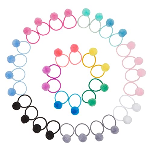 90s Pom Pom Ball Hair Ties for Kids and Women, 13 Colors (2 In, 36 Pack)