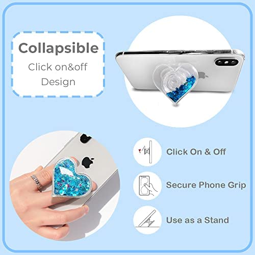 Gripong Cute Heart Shape Quicksand Glitter Expandable Collapsible Mobile Phone Grip Stand Holder For Smartphone Tablet Cell Phone Accessory (Gold Sparkle Quicksand) #TOP3