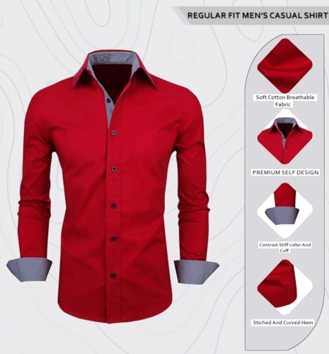 Image of Zombom Men's Solid Cotton Blend Regular Fit Full Sleeve Collared Neck Casual Shirt for Men