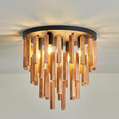 【Materiali di alta qualità】 Il retro rustico plafoniera cucina è realizzato in rovere e metallo nero. Adottando un design a forma di striscia di legno, questo apparecchio plafoniere da soffitto offrirà la massima riflessione ed eleganza appendendo la striscia di legno attorno al soffitto nero opaco piatto.
