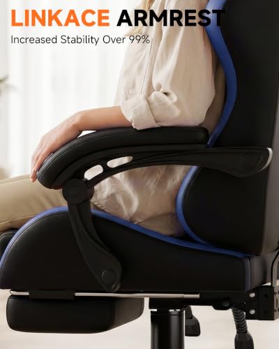 Image of GTPLAYER Gaming Chair for Adults, Computer Chair with Footrest,Black & Blue | Ergonomic Video Game Chair with 90-155 Recline, Removable Headrest & Lumbar Support, All-Day Comfort for Home & Office