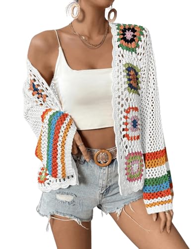 IDEALSANXUN Womens Floral Crochet Cardigan Sweaters Hollow Out Lightweight Jackets4