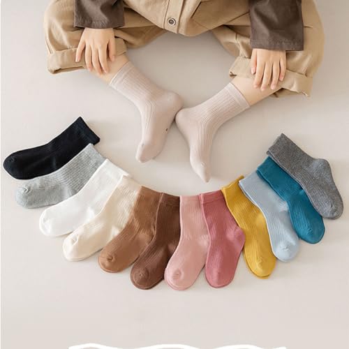 4 Pairs Toddler Boys Girls Crew Socks Kids Cotton Socks Solid Color2