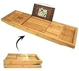 ROYAL HAUS Luxury Foldable Bathtub Tray Caddy Premium Bamboo Bathtub Tray Expandable, Bath Tub Table Caddy with Extending Sides