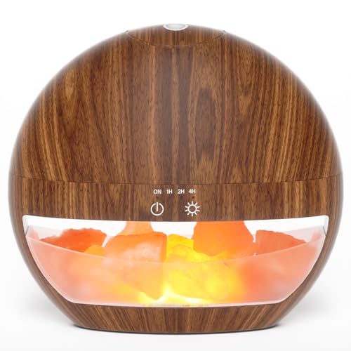 SALUBRITO Aroma Diffuser & Salt Range Pakistan Leuchte, 100ml Diffusor für Ätherische Öle, Aromatherapie Diffuser für Duftöl, Geschenk für Frauen - Dunkles Holz