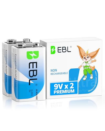 EBL 9V Batteries 2-Pack, Reliable Long Lasting Alkaline 9V Battery for Household Device with 7 Year Shelf Life