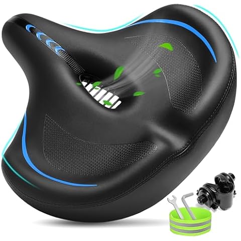 CDYWD Oversized Bike Seat for Men & Women Comfort, Extra Wide Bicycle Seat Cushion, Comfortable Soft Padded, Large Replacement Bike Saddle for Peloton Bike, Stationary Exercise Bike, City Bike, Ebike Cover