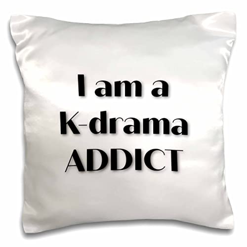 3dRose 16x16 inch Pillow Case - Text Saying I Am A K Drama Addict Art - Korean Film