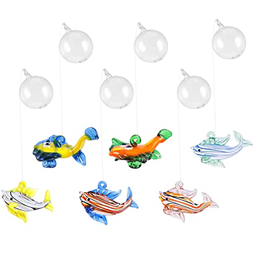 VILLCASE Mignon Flottant Pendentif Boule Fish Tank Décoration Simulation Poissons Fish Tank Aquarium Flotteur Boule De Décoration Pendaison Soufflé en Verre Décor De Poissons 6 Pièces