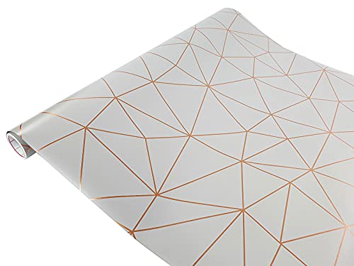 DecoMeister Vinilo Adhesivo Decorativo Patrón Geométrico Gris Dorado Papel Autoadhesivo para Pared Muebles Armarios Mesas...