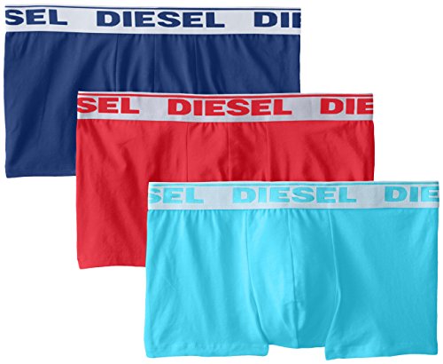 Diesel Men's 3-Pack Shawn Stretch Boxer Trunk, Red/Turquoise/Navy, Large
