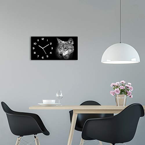 Horloge en verre 60x30cm Tulup silencieuse impression loup blanc design horizontal