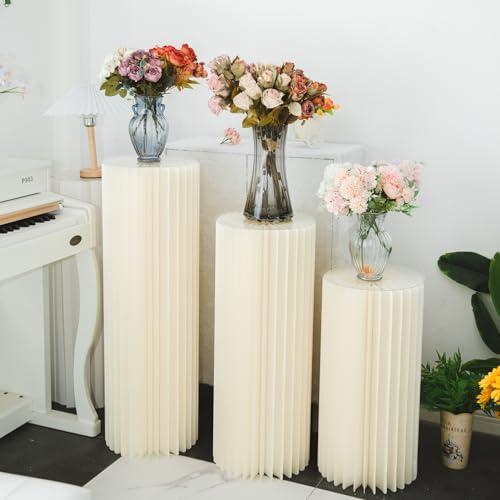 GENMOUS 3PCS Large Cylinder Stands for Party, Cardboard Cylinder Tables Cake Stands for Wedding Dessert Table Display, Round Cylinder Pedestal Stands for Birthday Babyshower Event Centerpieces Decor by GENMOUS & CO. - Image 2