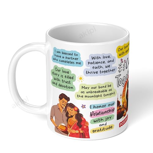 Image of Cup of Togetherness - Karva Chauth Mug Design with Positive Affirmations, Celebrate Love, Devotion & Unity ARM731 11oz Ceramic Coffee /Tea Cup