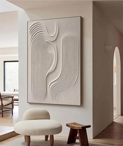 Peinture texturée 3D beige 60x90cm toile abstraite en plâtre - 2