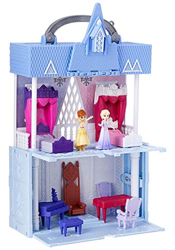Disney Frozen Pop Adventures Arendelle Castle Playset with Handle, Elsa Doll, Anna Doll, and 7 Accessories Toy for Kids Aged 3 and Up, Multicolor