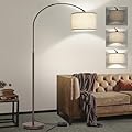 Dimmable Arc Floor Lamp, Floor Lamps for Bedroom, Farmhouse Standing Lamp with Adjustable Hanging Shade, Brown Tall Pole Lamp, Mid Century Floor Lamp for Living Room, Over Couch, 9W LED Bulb Included