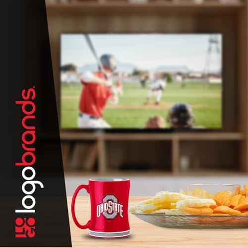 Image of Logo Brands NCAA Ohio State Buckeyes 14oz Ceramic Relief Coffee Mug - Officially Licensed Mug, Sculpted 3D Logo and Team Colors - Comfortable Handle and Glossy Finish for College Sports Fans