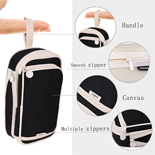 Image of iSuperb Big Capacity Pencil Case Large Pencil Pouch Portable Pen Bag with 2 Compartments Black Pen Organizer for School Teen Boys Girls Men Women