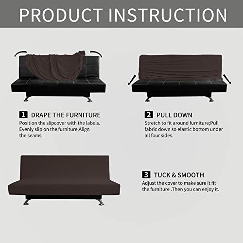 Image of Easy-Going Stretch Large Futon Slipcover Armless Futon Cover Chocolate | Sofa Bed Furniture Protector Without Armrests with Elastic Bottom for Kids, Soft Jacquard Machine Washable