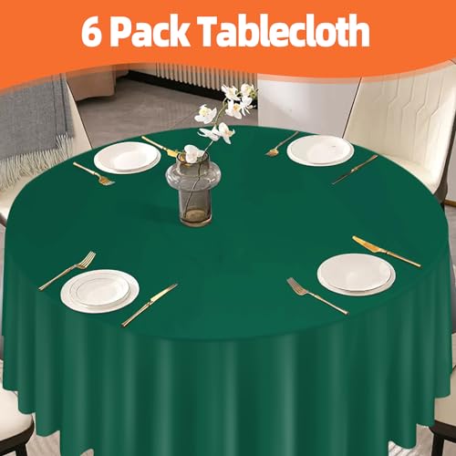 Image of tujol Dark Green 6 Pack Plastic Table Cloth 84 inch, Disposable Round Tablecloth Table Cover, Plastic Tablecloths for Parties