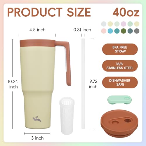 Image of Konokyo 12 Pack 40 Oz Tumblers with Handle and Straw, Bulk Vacuum Insulated Stainless Steel Travel Mugs with Lids for Office, Events and Group Orders Pistachio