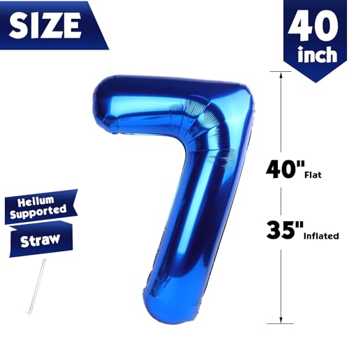 Image of 40 Inch Navy Blue Number 7 Balloon, 7th Blue Birthday Party Decorations