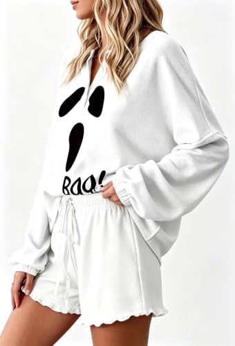 Image of Roshop Halloween Pajama Women's Pumpkin Top & Shorts Loungewear Set