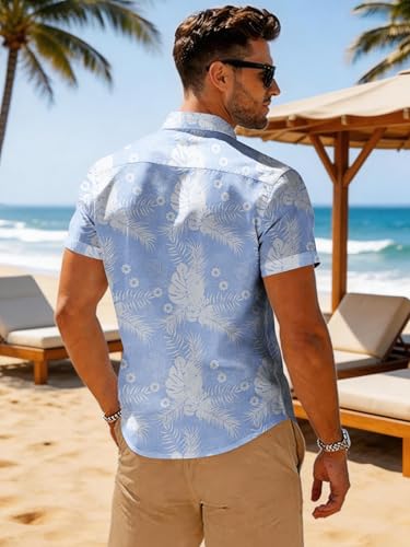 Image of Yoimira Hawaiian Shirts for Men, Print Mens Casual Short Sleeve Button Down Shirts Floral Aloha Beach Shirt