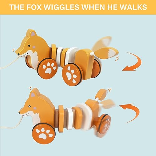 Image of Baby Toys Car,Wooden Pull Along Toddler Toy, Developmental Toy for 1 Year Old Girl Boy Birthday Gift (Fox)